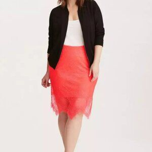 Neon coral pencil skirt